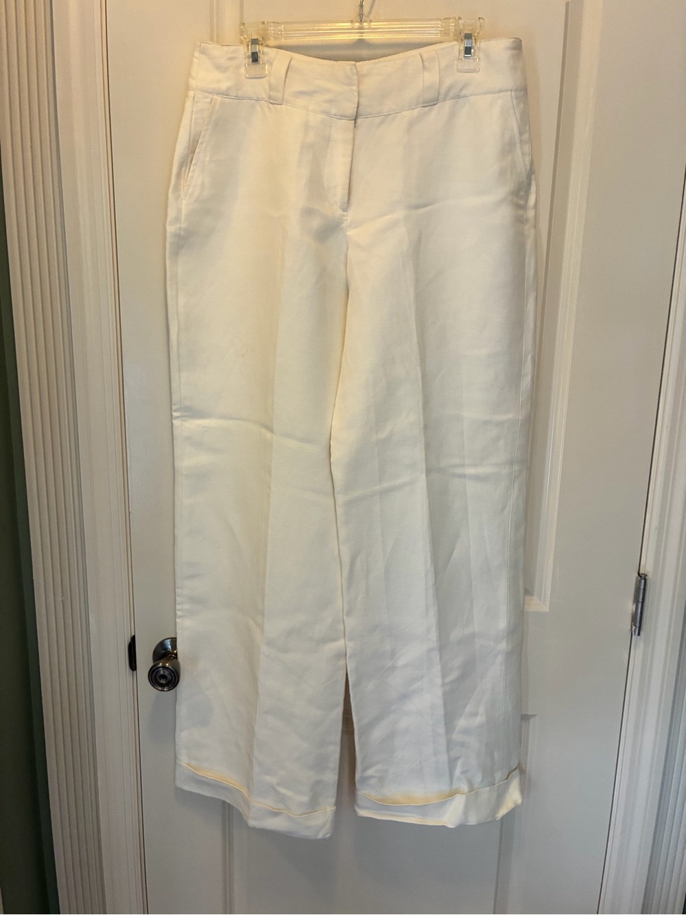 Burberry Cream Linen Wide-Leg Women's Pants